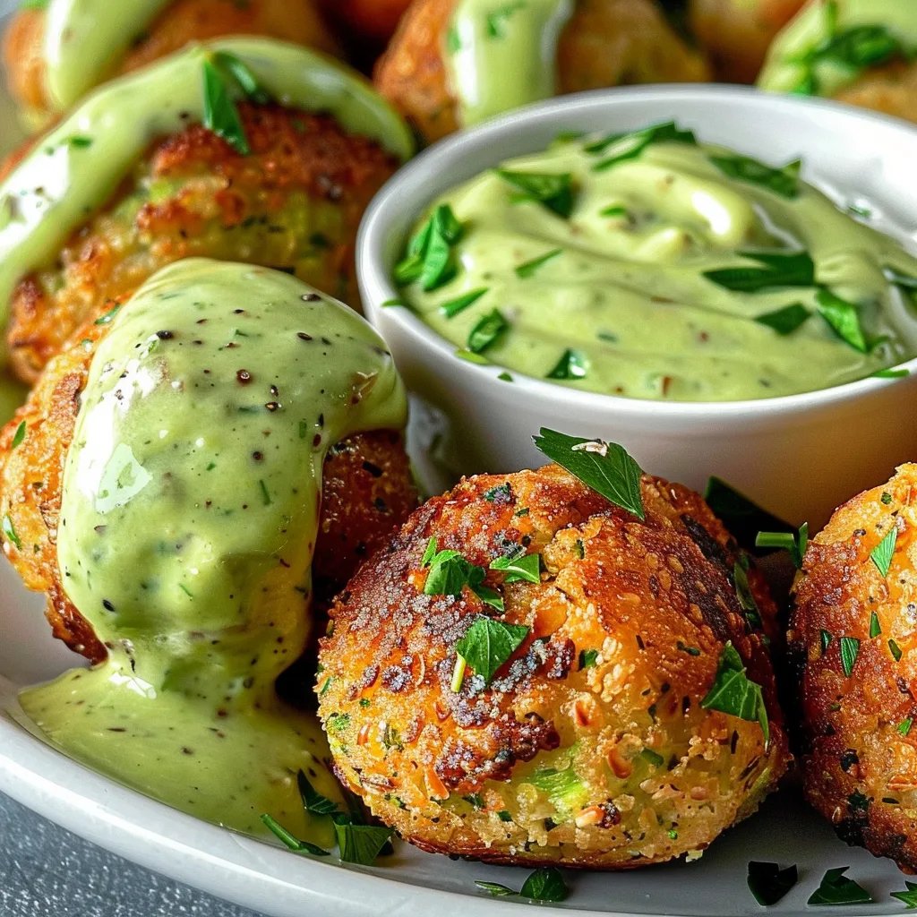 Salmon Balls with Creamy Avocado Sauce