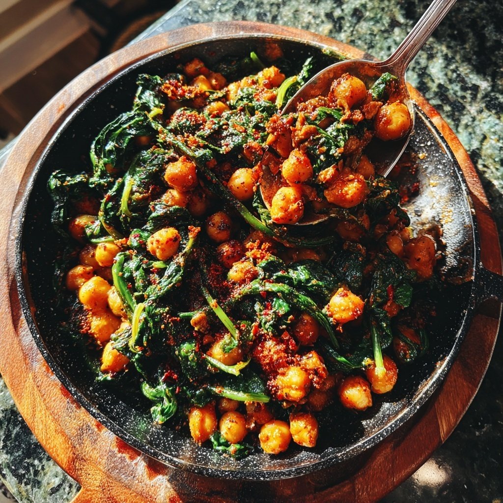 Spicy Chickpeas with Garlic Spinach