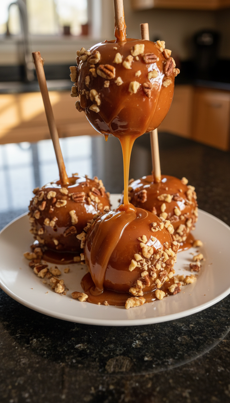 Caramel Drizzled Candy Apples