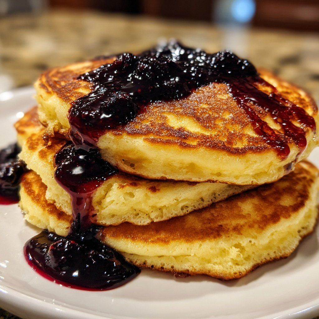 Lemon Ricotta Pancakes with Blueberry Syrup