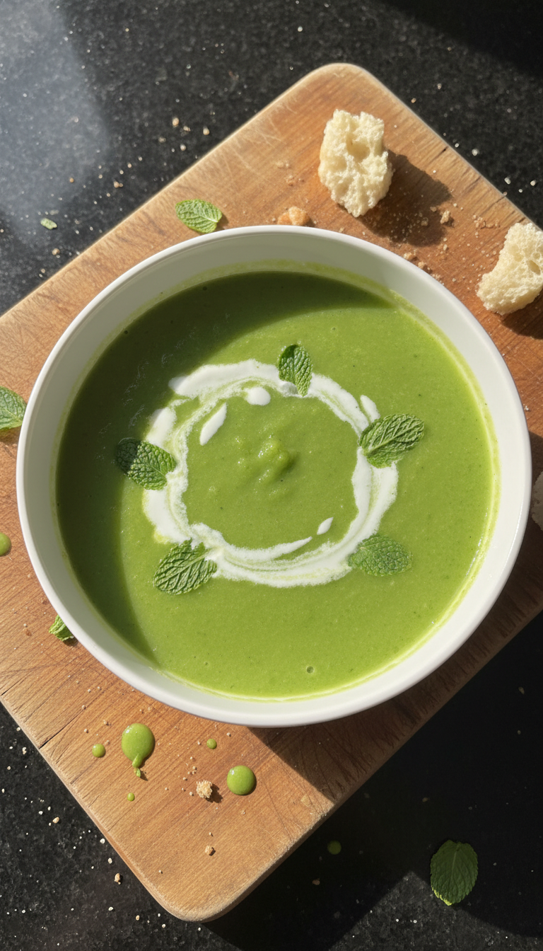 Mint Pea Soup with Cream