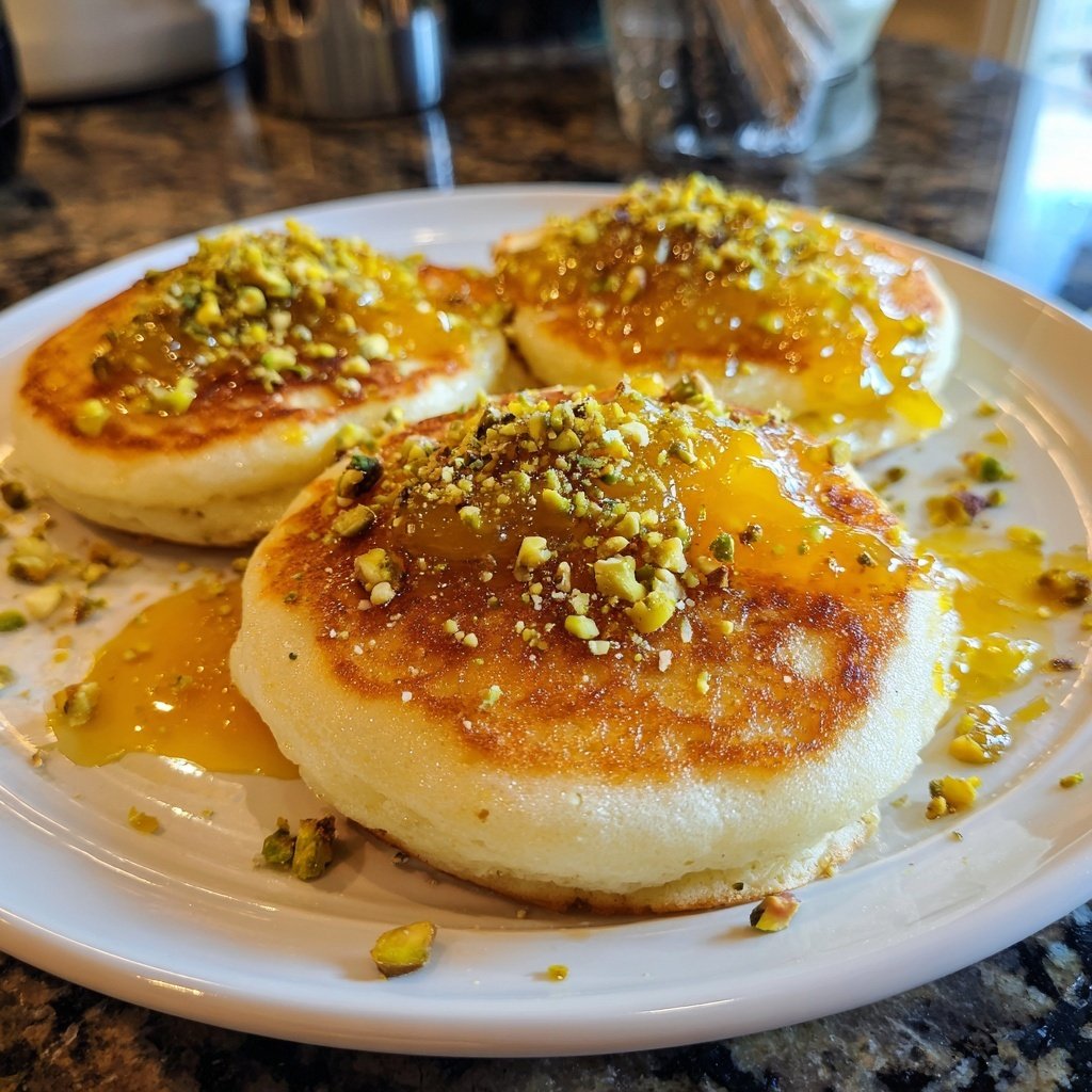Ricotta Pancakes with Lemon Curd and Pistachios​