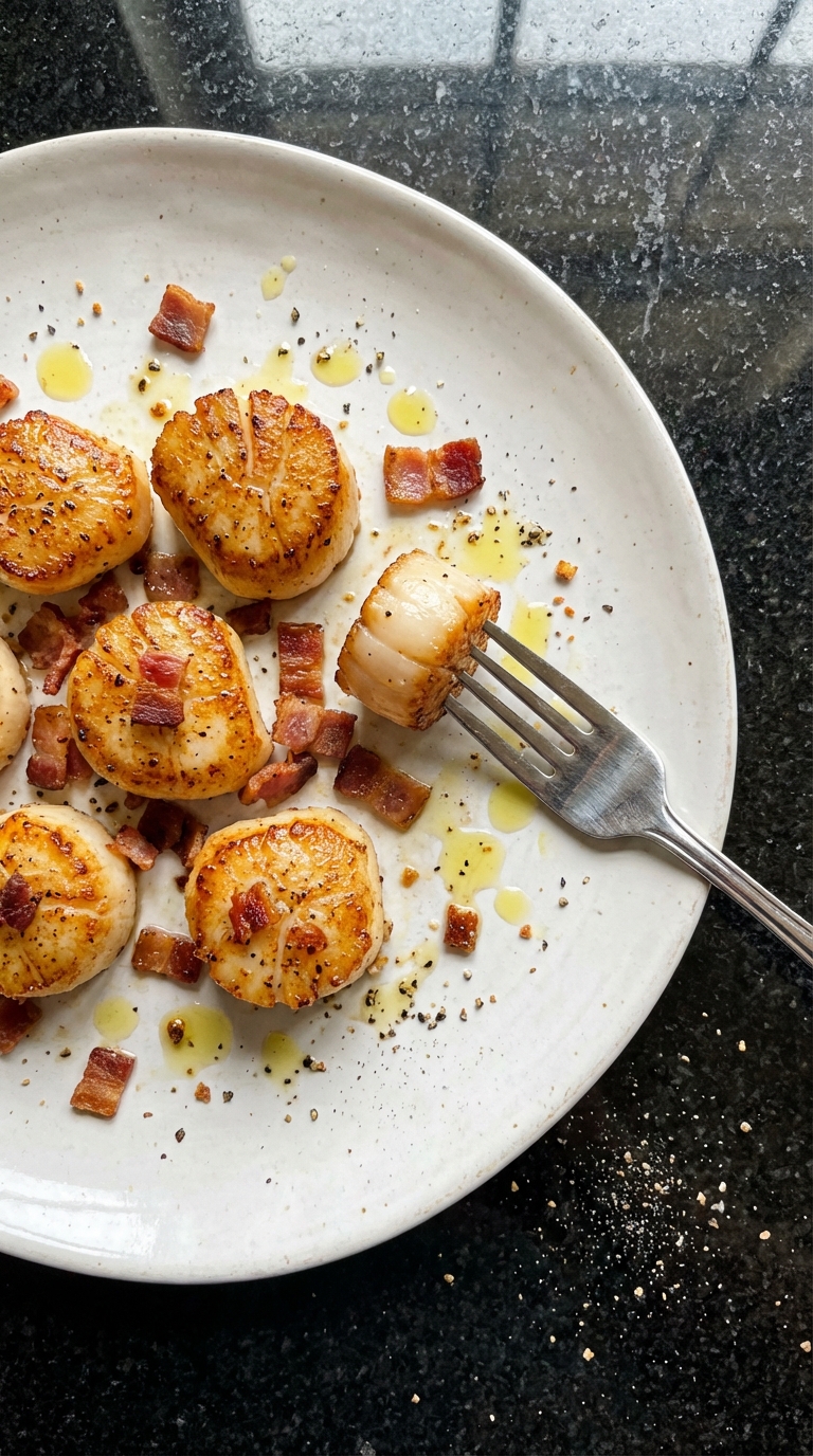 Crispy Seared Scallops with Bacon